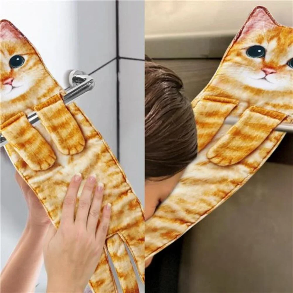Funny Hand Towels - Cute Cat Decor Hanging Washcloths & Face Towels